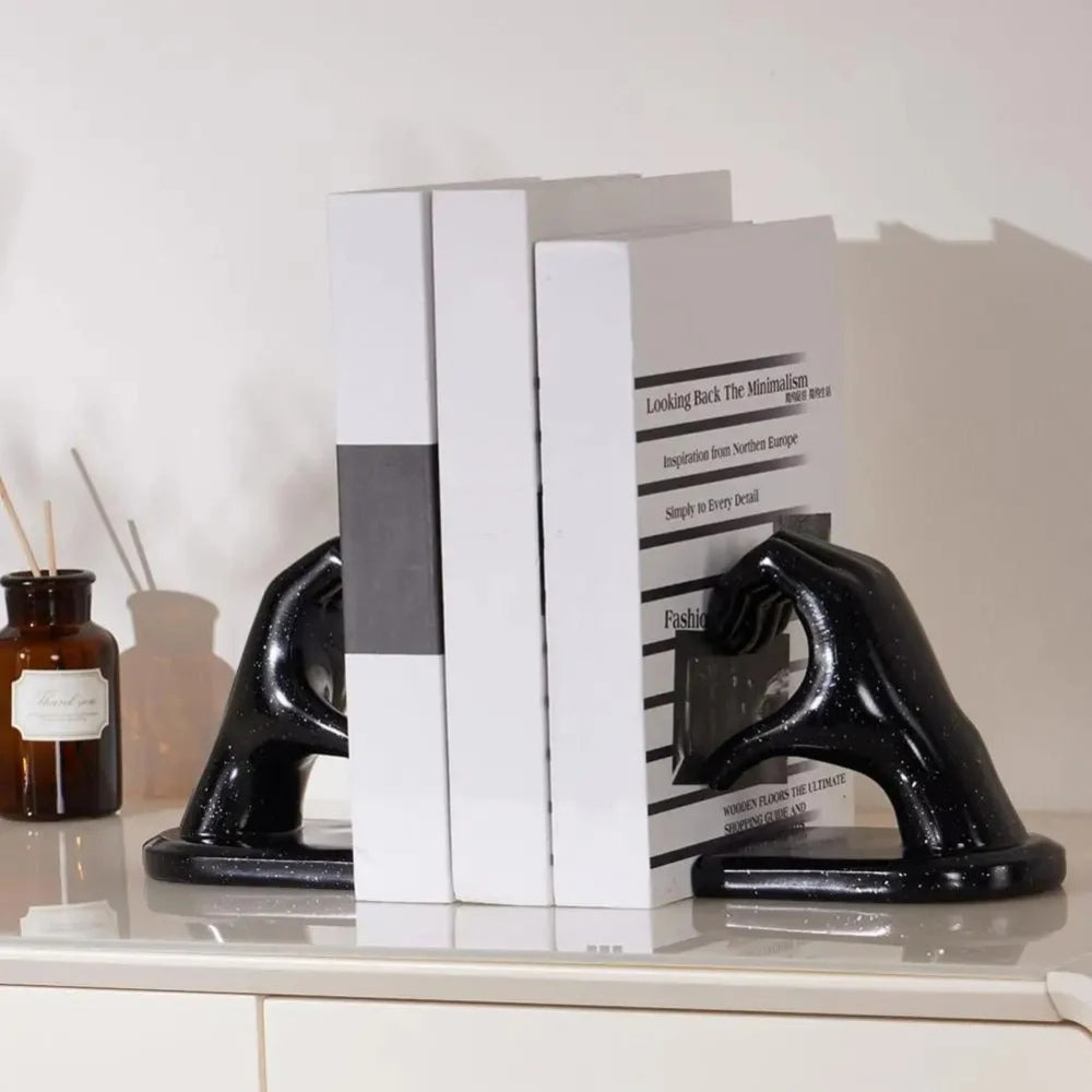 Amora Decorative Bookends - Resin Heart Gesture, Elegant Design 1