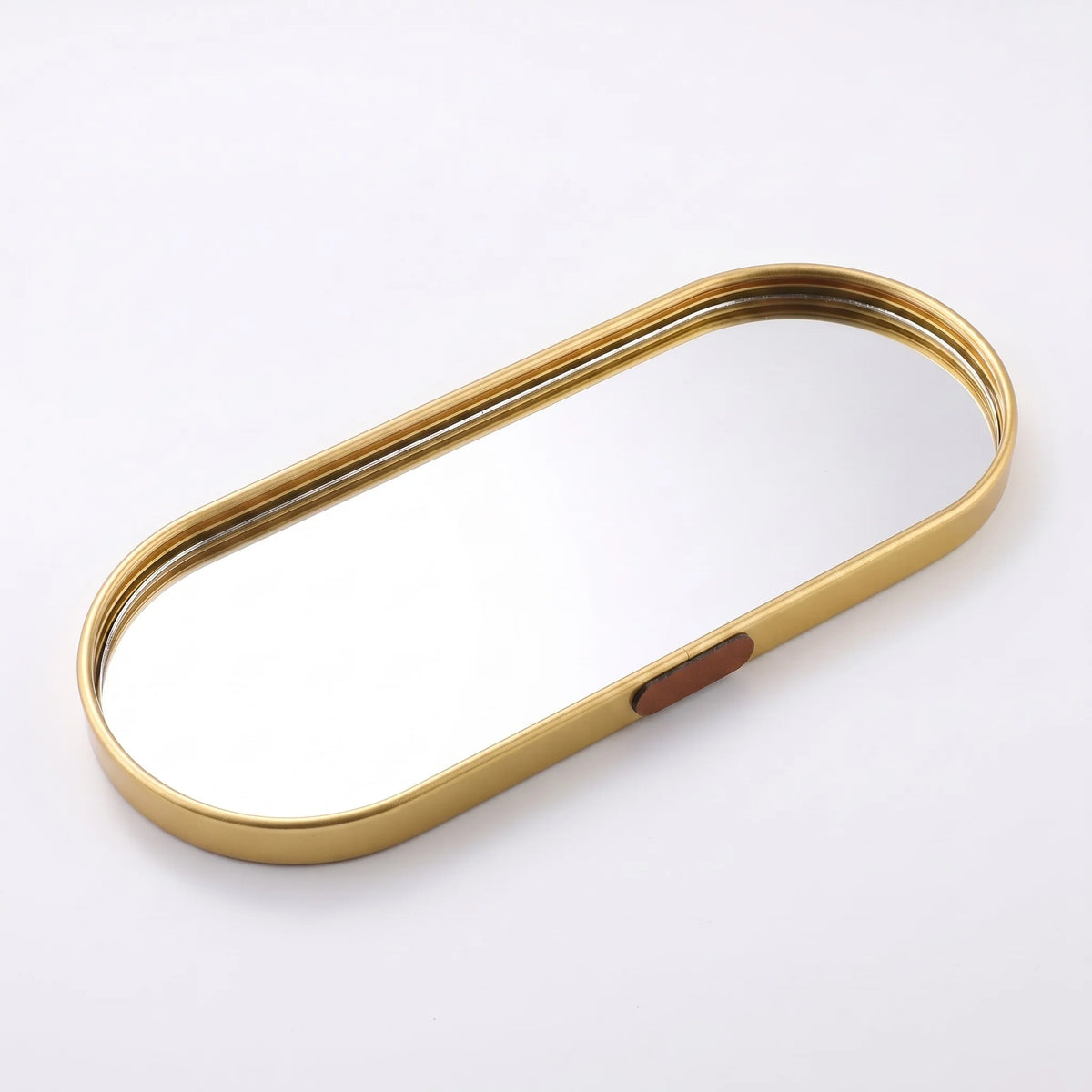 Arden Mirrored Vanity Tray - Gold-Tone Aluminum Alloy, Oval Design 0