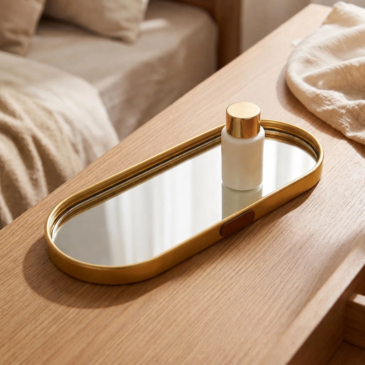 Arden Mirrored Vanity Tray - Gold-Tone Aluminum Alloy, Oval Design 1