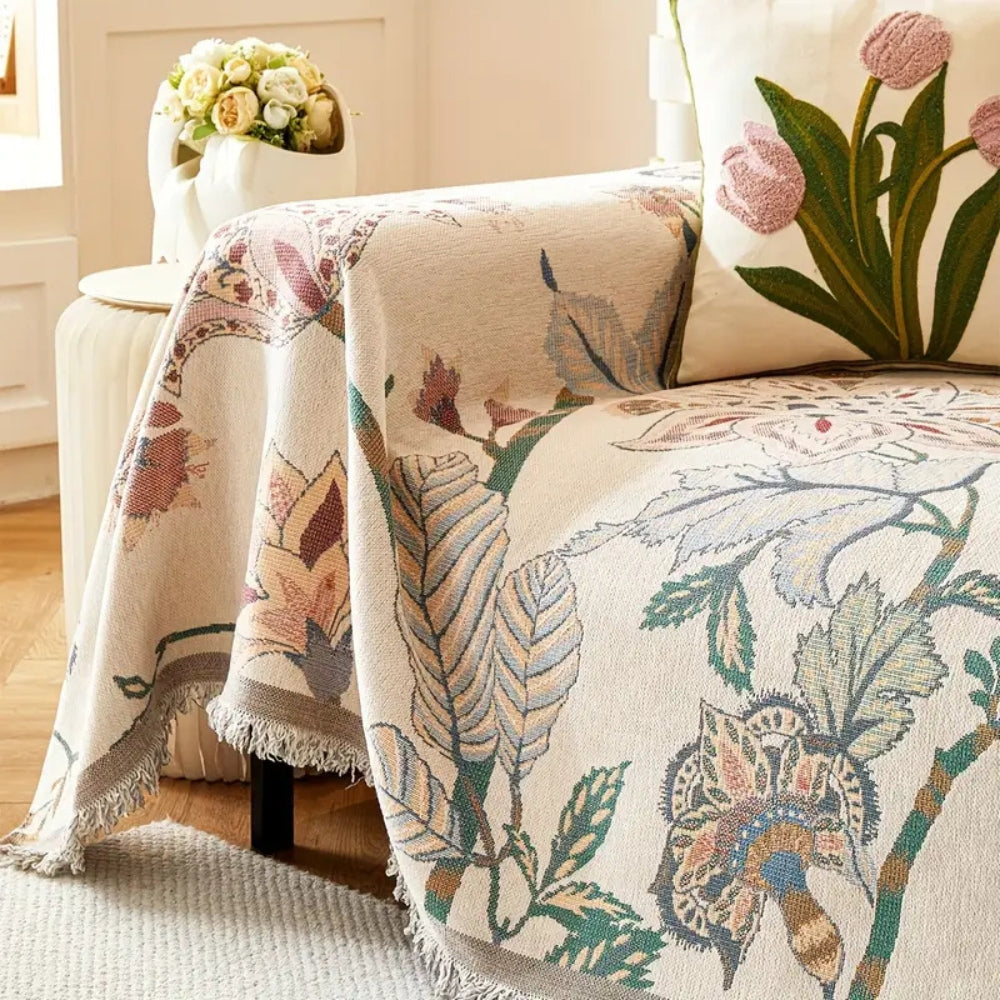Aveline Sofa Cover - Reversible Floral Jacquard, Soft Fabric 4