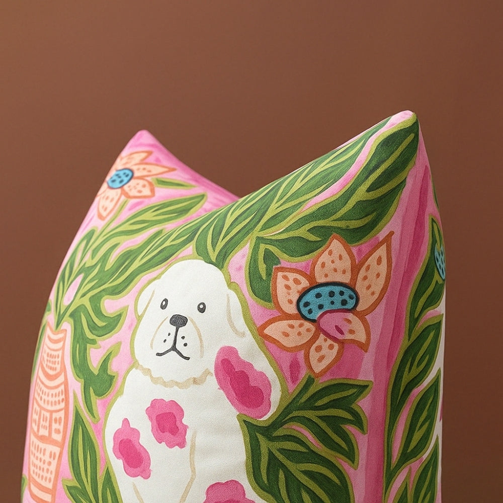 Bello Cushion Cover - Microfiber Blend, Artistic Dog Design 1