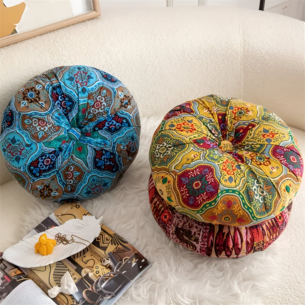 Bohara Round Cushion - Soft Microfiber, Vibrant Tribal Design 1