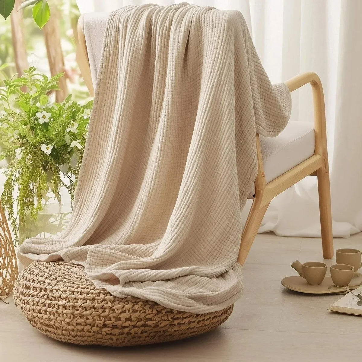Breathable Cotton Muslin Blanket - Lightweight 6-Ply Soft for Year-Round Comfort 4