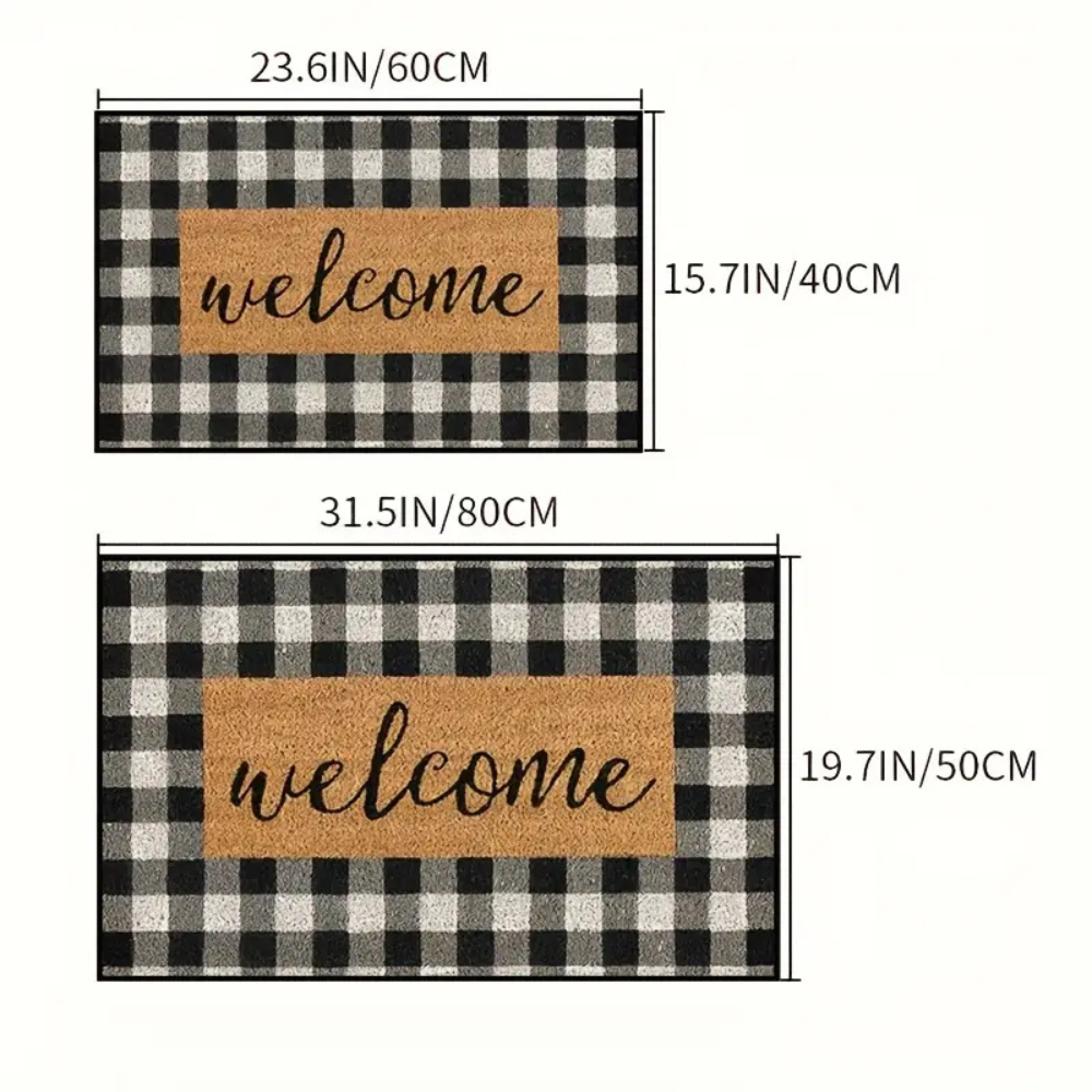 Bristol Welcome Mat - Coconut Coir, Buffalo Plaid Design 2
