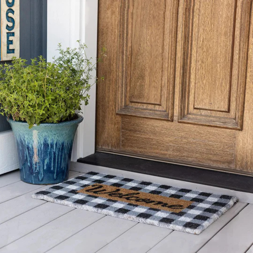 Bristol Welcome Mat - Coconut Coir, Buffalo Plaid Design 3