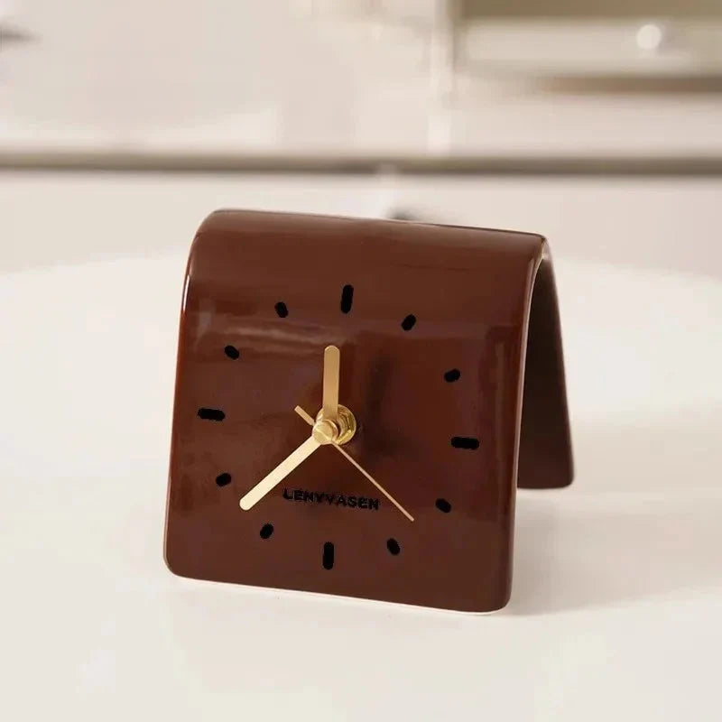 Ceramic Table Clock Arch-Shaped Design - Polished Finish, Silent Quartz Movement, Decorative Desk Clock 0