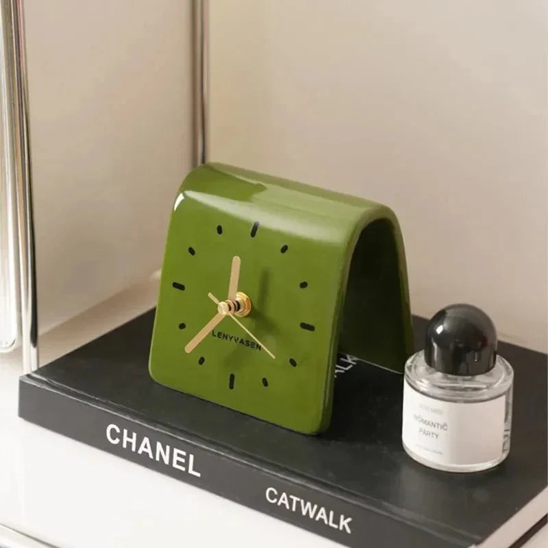 Ceramic Table Clock Arch-Shaped Design - Polished Finish, Silent Quartz Movement, Decorative Desk Clock 2