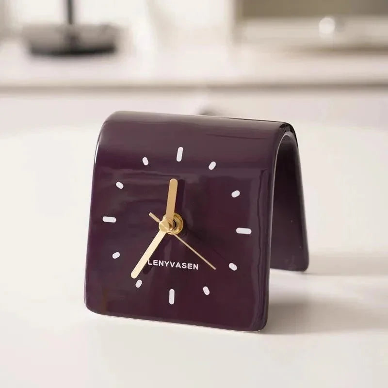 Ceramic Table Clock Arch-Shaped Design - Polished Finish, Silent Quartz Movement, Decorative Desk Clock 7
