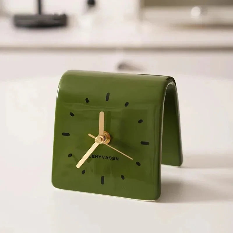 Ceramic Table Clock Arch-Shaped Design - Polished Finish, Silent Quartz Movement, Decorative Desk Clock 8