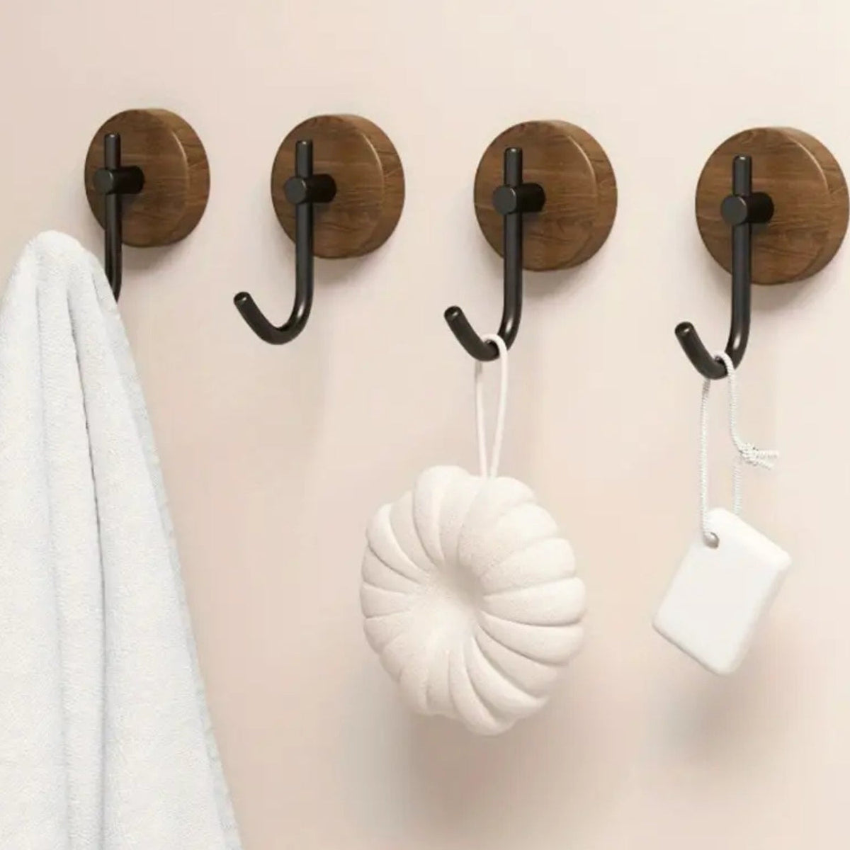 Chic Timber Coat Hooks for Wall - Self-Adhesive, Modern Design 1