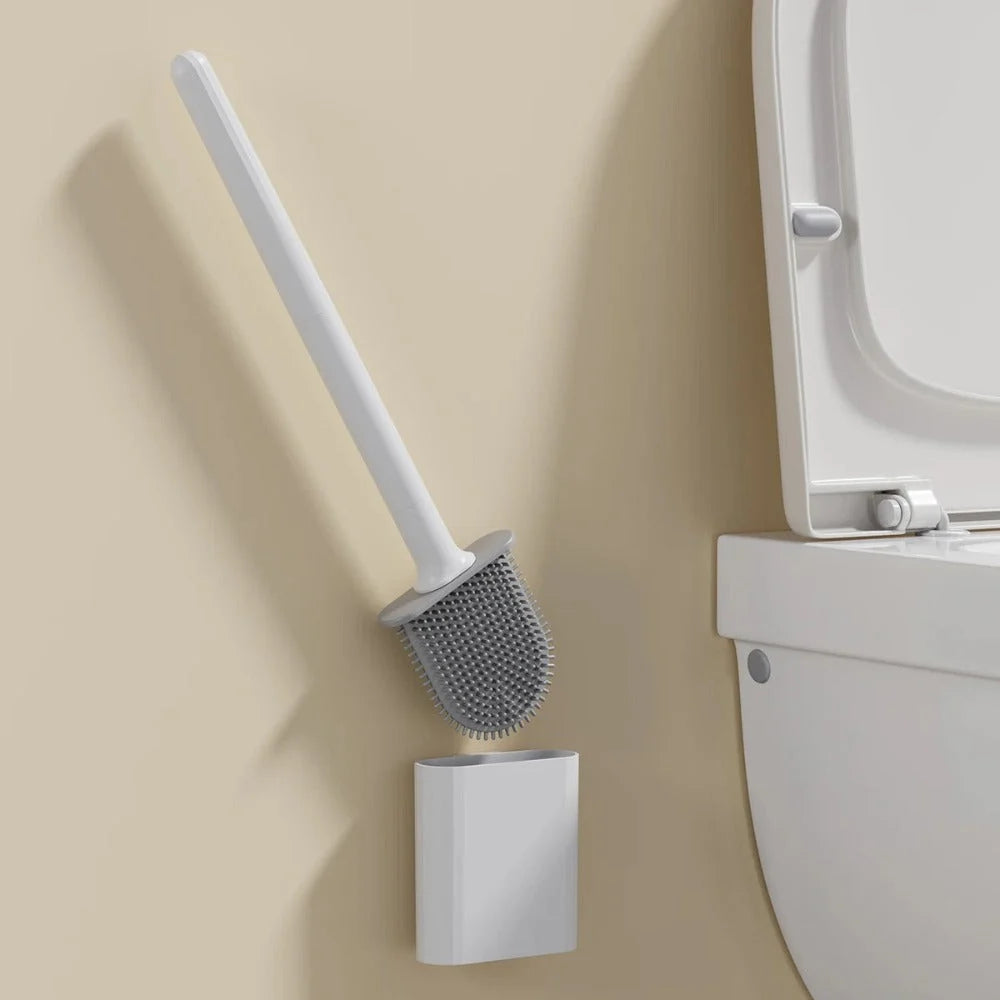 Cleo Silicone Toilet Brush - Flexible Antibacterial, Includes Holder 7