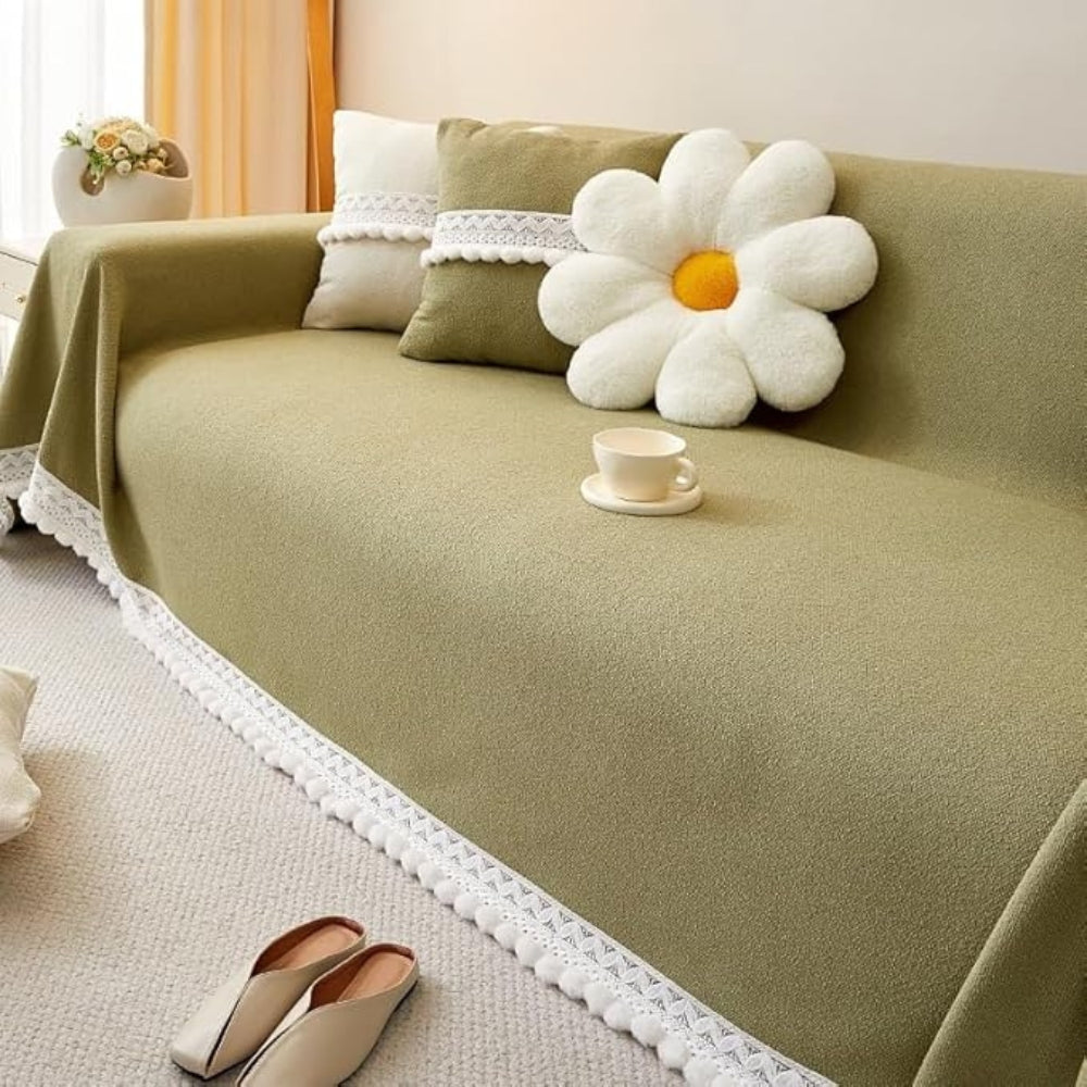 Cleo Sofa Cover - Chenille with Lace Edge, Non-Slip Protection 2