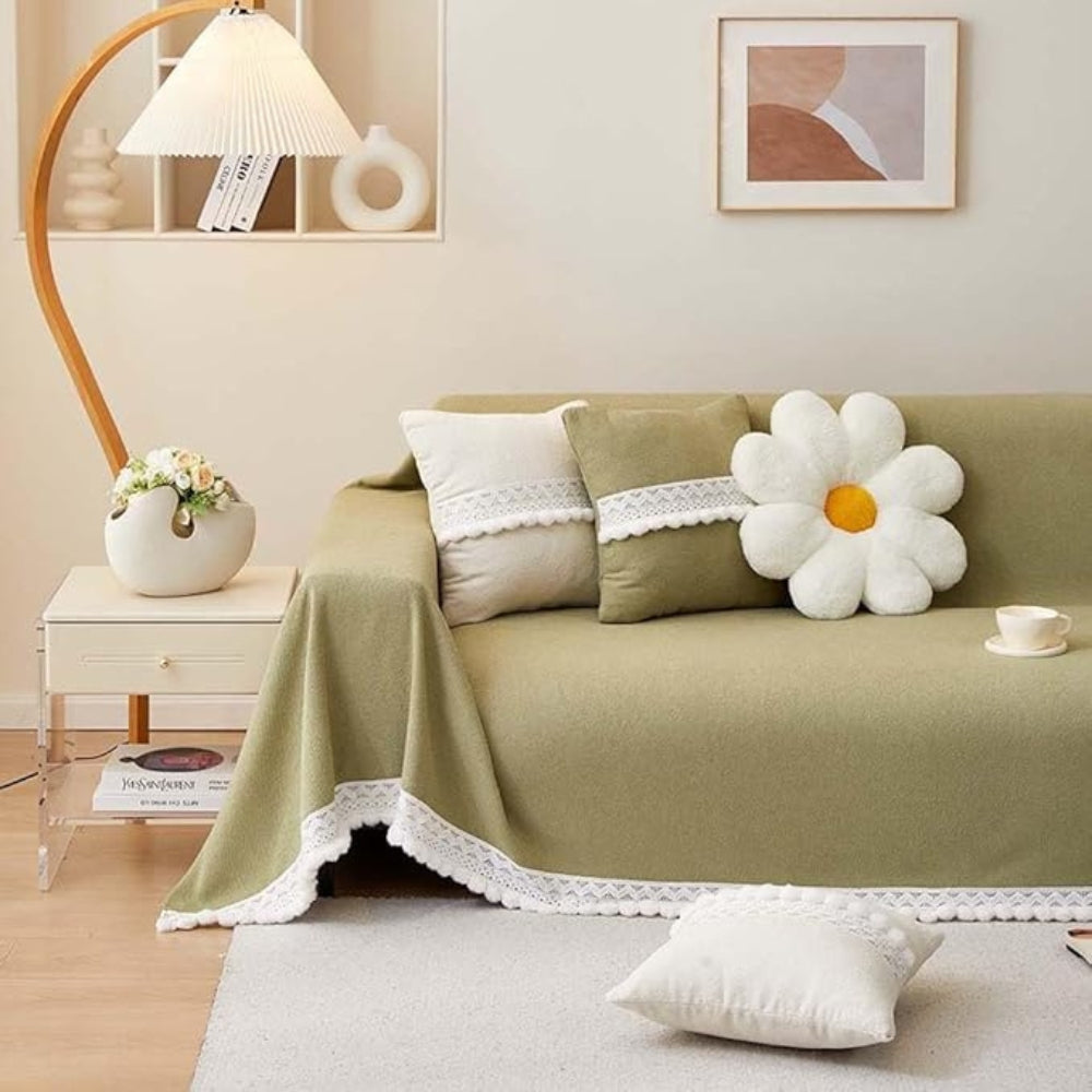 Cleo Sofa Cover - Chenille with Lace Edge, Non-Slip Protection 3