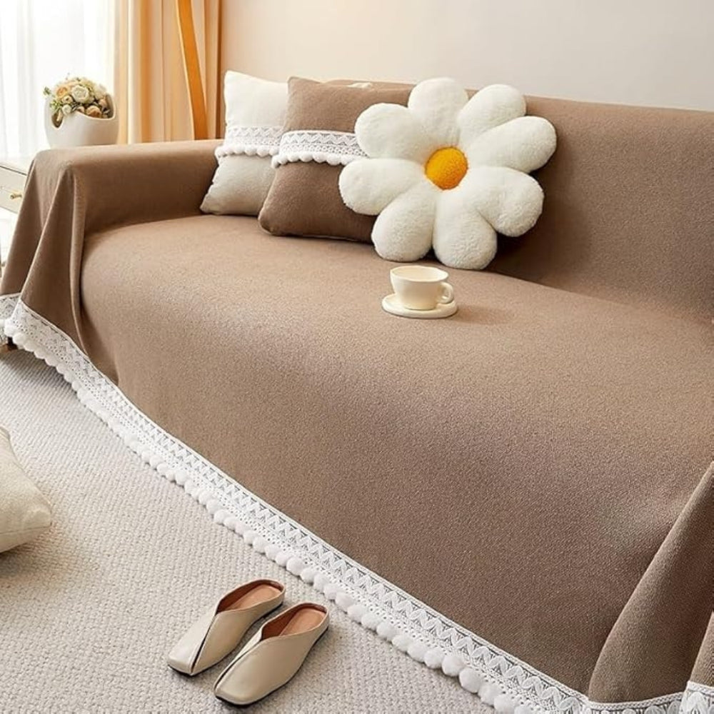 Cleo Sofa Cover - Chenille with Lace Edge, Non-Slip Protection 4