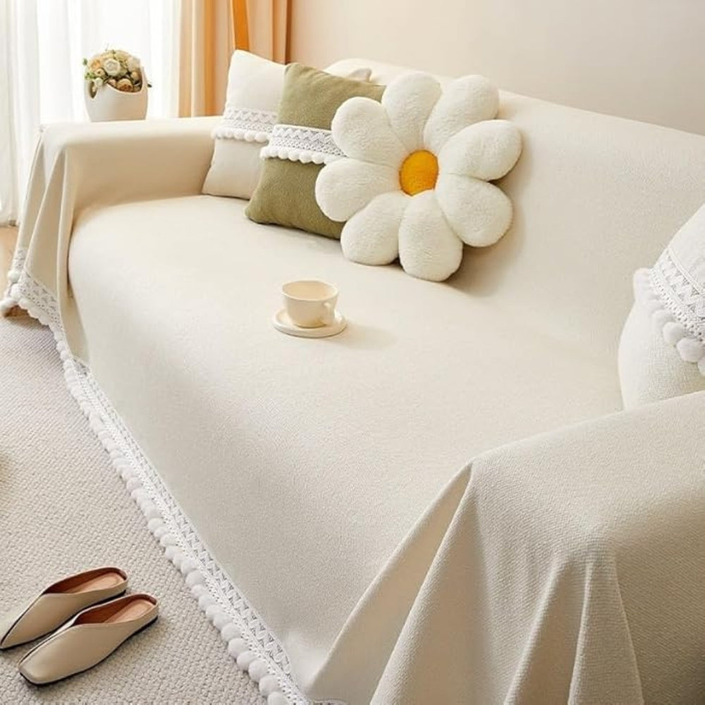 Cleo Sofa Cover - Chenille with Lace Edge, Non-Slip Protection 6