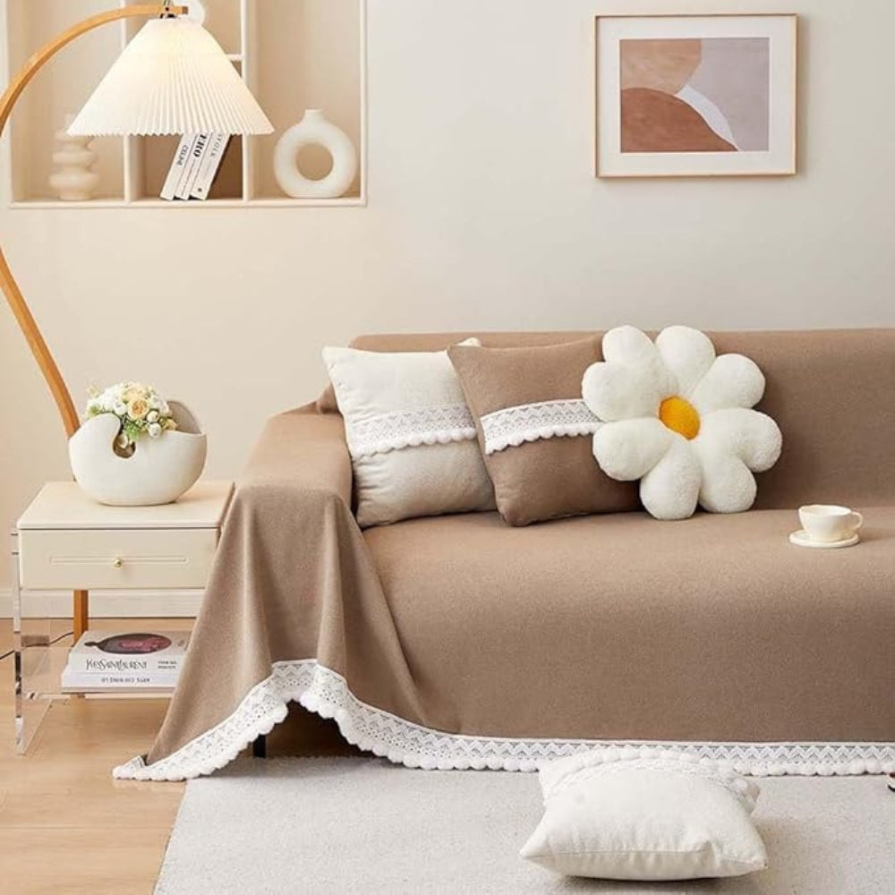 Cleo Sofa Cover - Chenille with Lace Edge, Non-Slip Protection 7