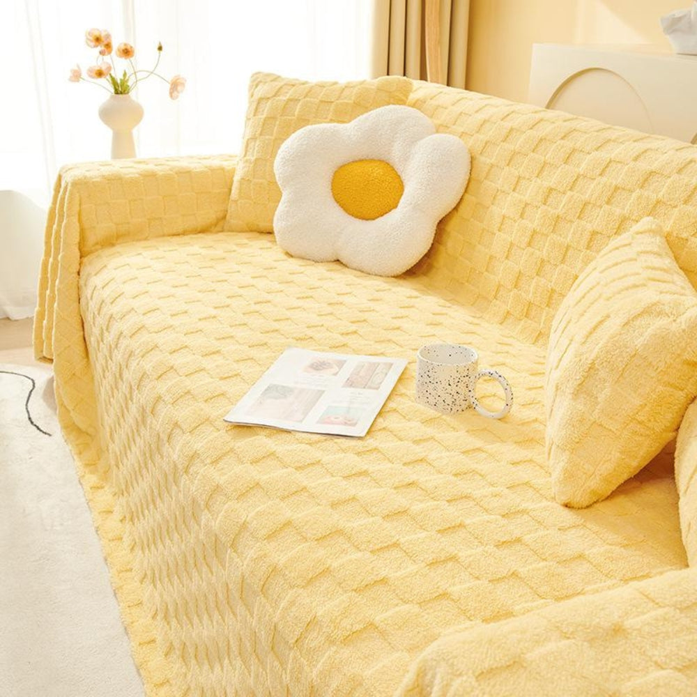 Cleo Sofa Cover - Plush Velvet, Checkered Design for Couch & Sectional Protection 5