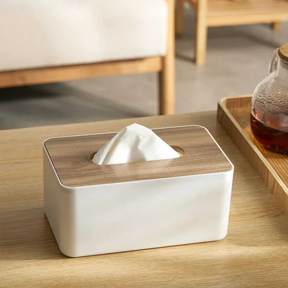 Cleo Tissue Box Cover - Bamboo Lid, Minimalist Design 1