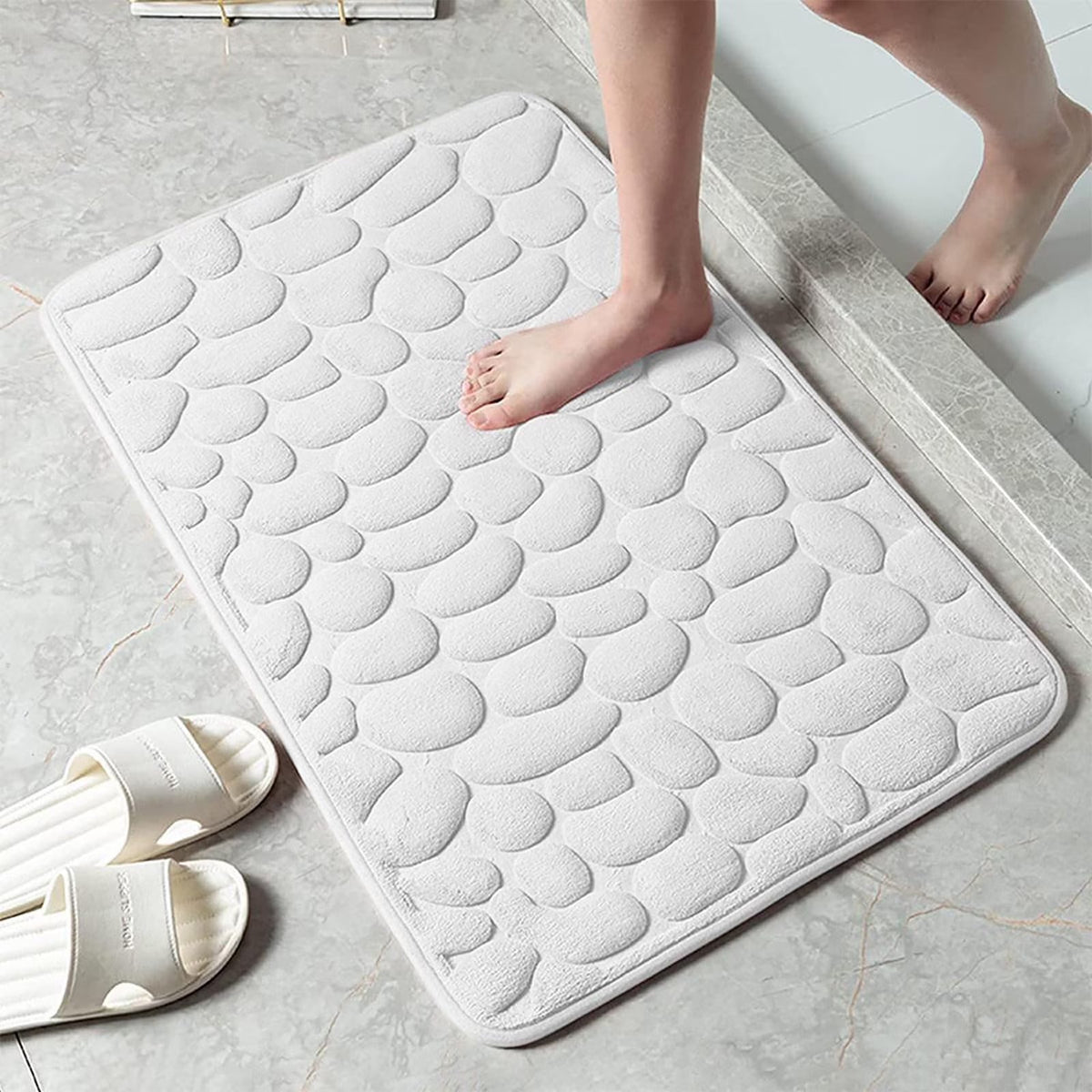 Cora Bath Mat - Cobblestone Embossed, Non-Slip Cotton 0