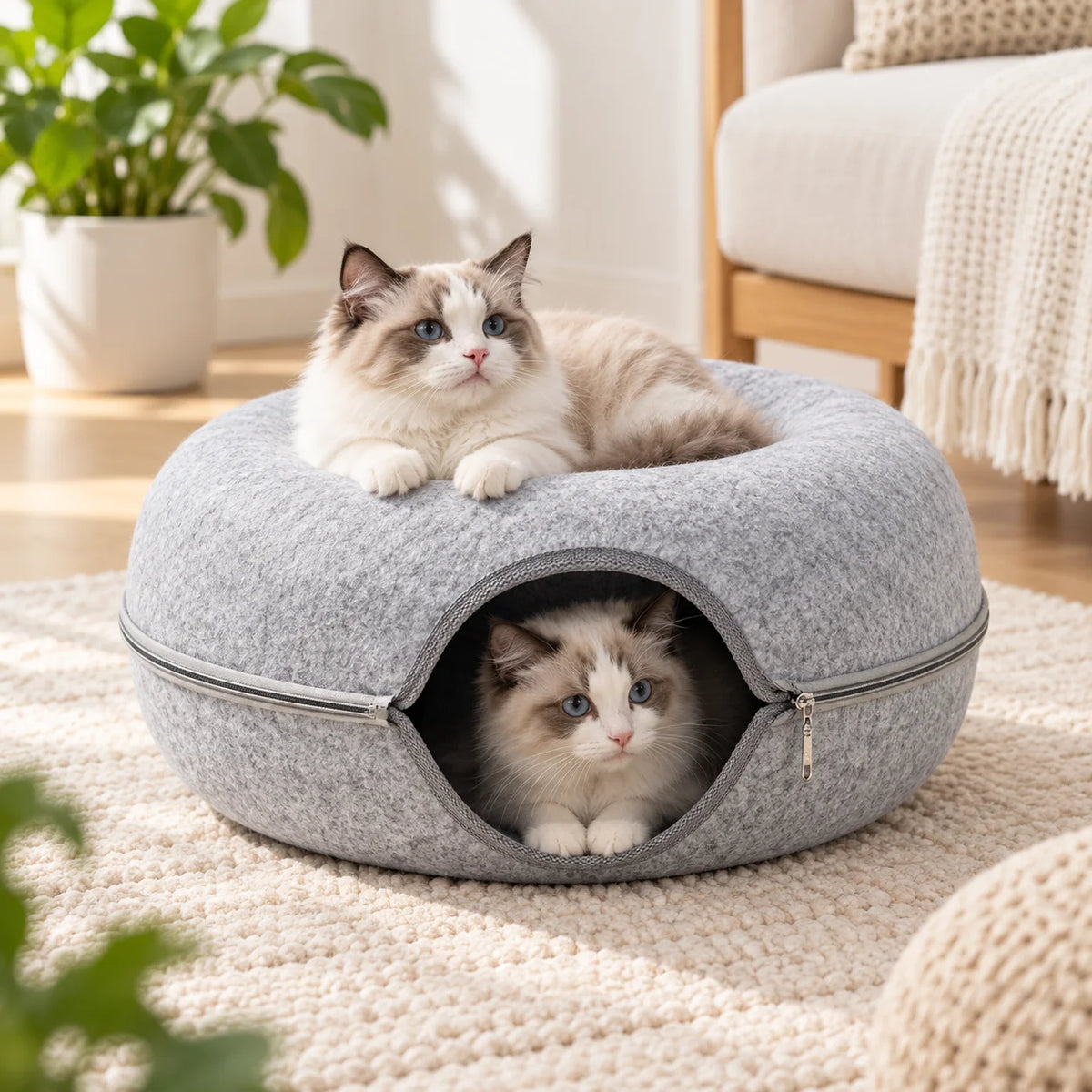 Cora Cat Cave - Donut-Shaped Hooded Bed, Cozy Enclosed Nest 0