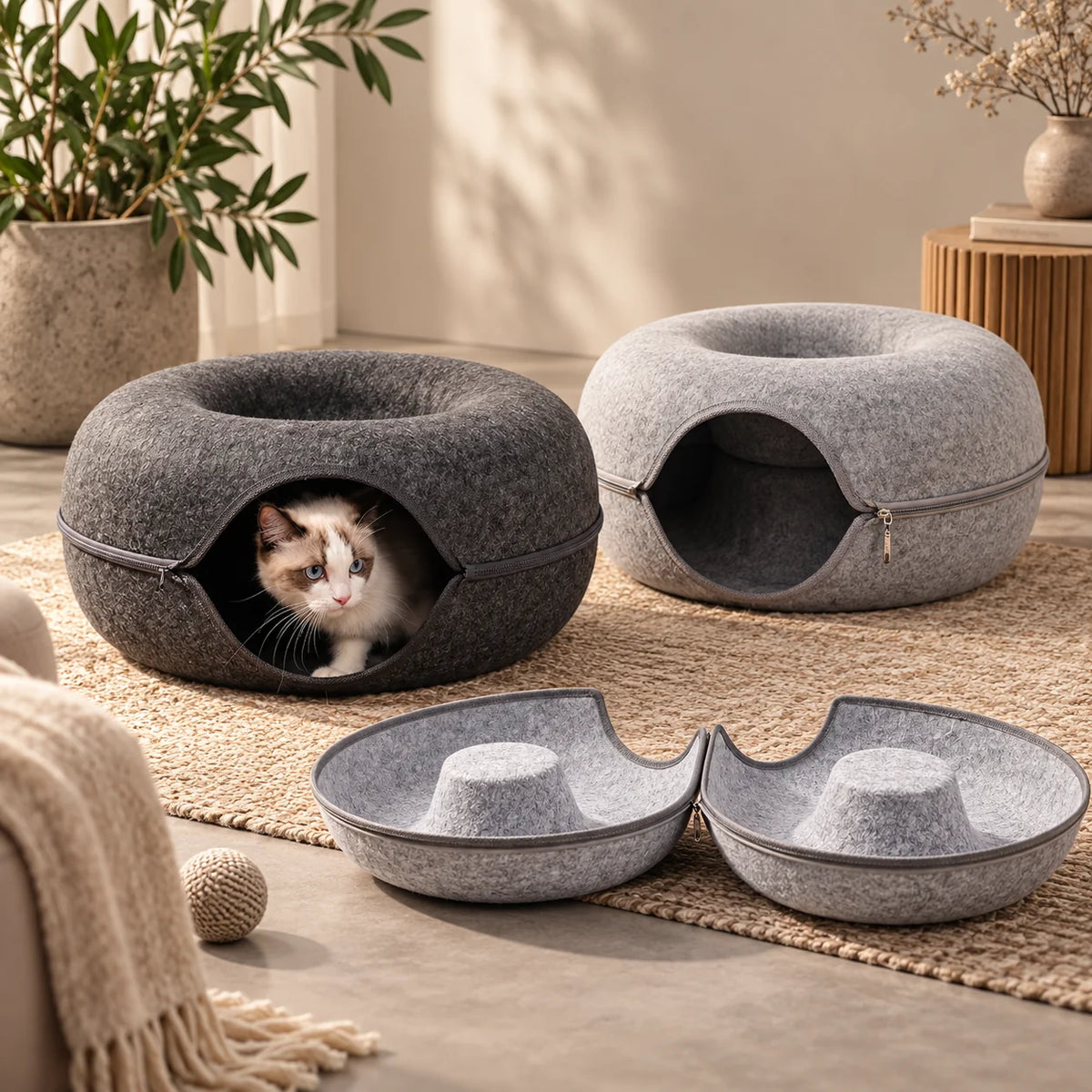 Cora Cat Cave - Donut-Shaped Hooded Bed, Cozy Enclosed Nest 1