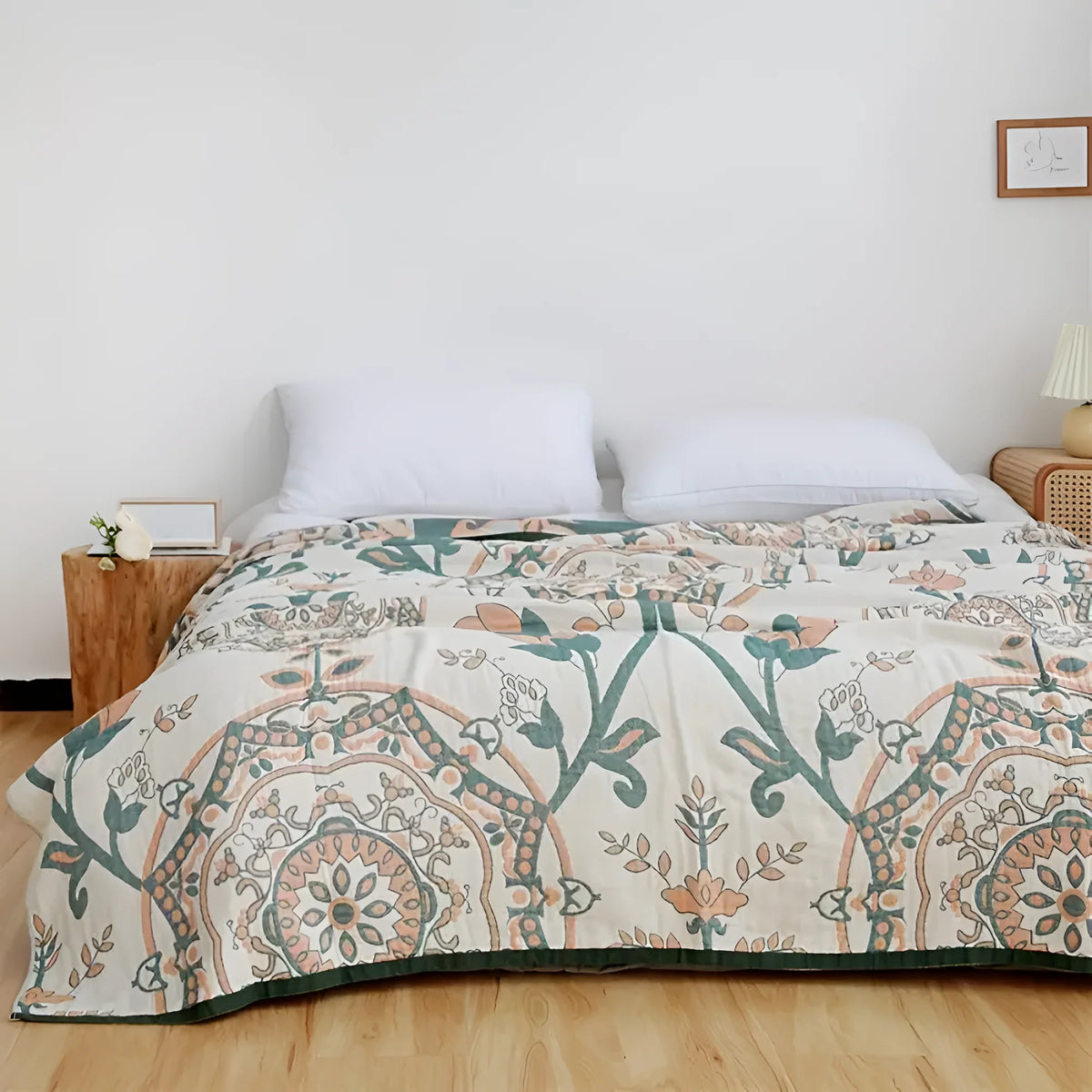 Cotton Blanket Floral Pattern - Lightweight Organic Cotton, Reversible Design for Year-Round Comfort 1