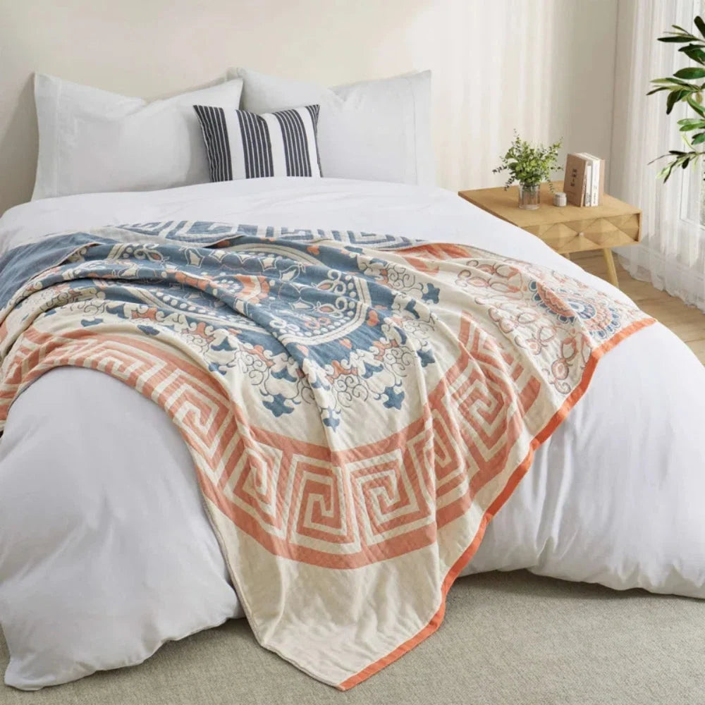 Cotton Blanket Woven Mandala Design - Soft Hypoallergenic for Year-Round Comfort, Geometric Pattern 2