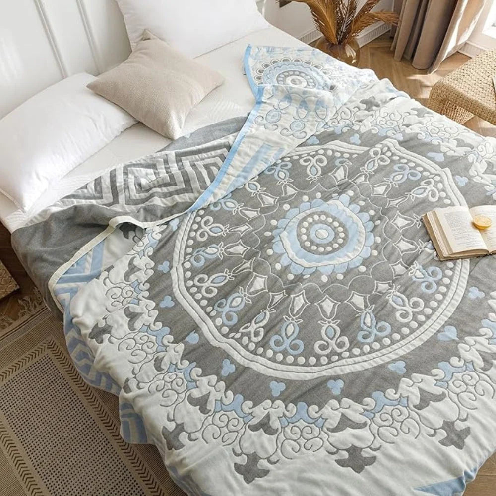 Cotton Blanket Woven Mandala Design - Soft Hypoallergenic for Year-Round Comfort, Geometric Pattern 3