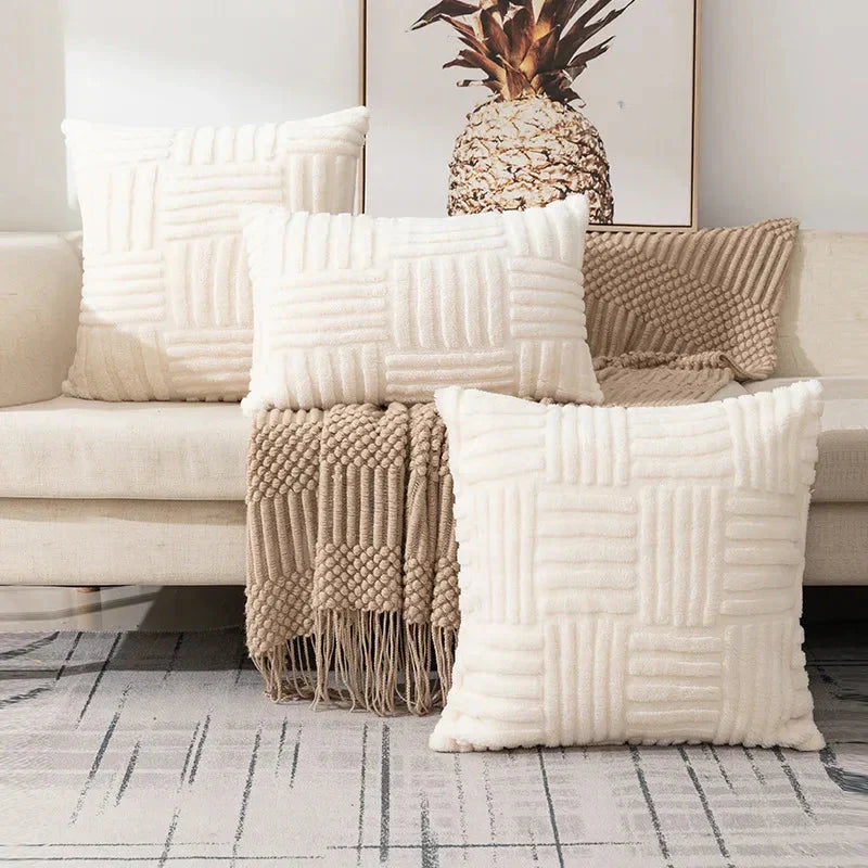 Couch Cushion Cover Plush Fleece - Geometric Braided Pattern, Lumbar Size for Sofa & Bed 0