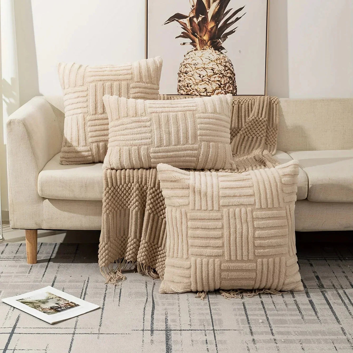 Couch Cushion Cover Plush Fleece - Geometric Braided Pattern, Lumbar Size for Sofa & Bed 1