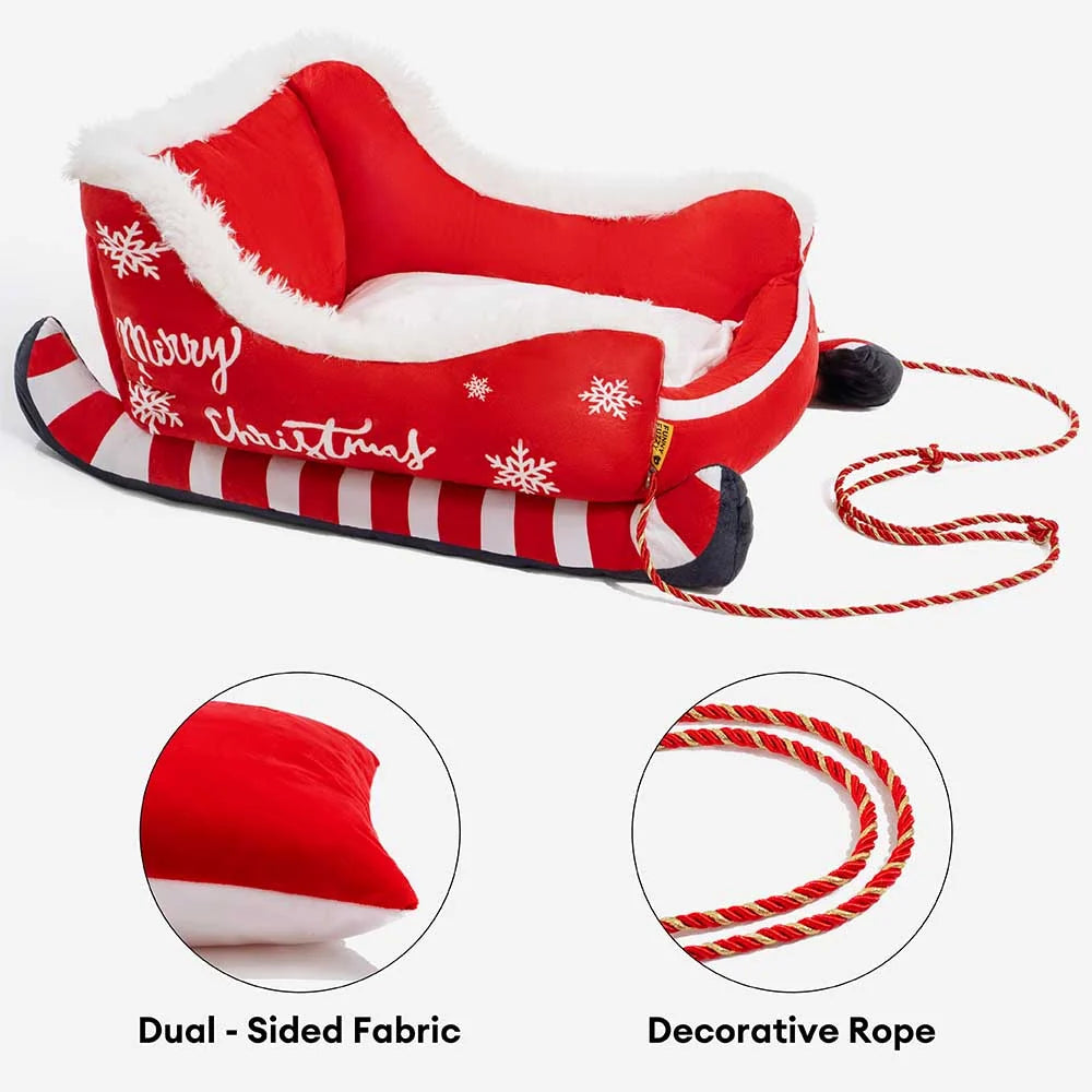 Cozy Plush Christmas Sleigh Dog Bed - Large Red Brown, Warm Velvet with Non-Slip Bottom 4