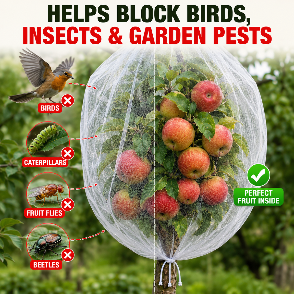 CrispShield Fruit Tree Bags - Breathable Mesh, Drawstring Closure 4