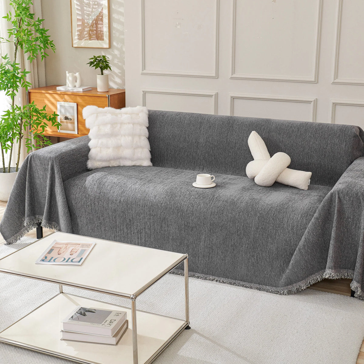 Durable Washable Sofa Cover - Modern Boho Style, Cream, Fits Sectional & Couch, Various Sizes 3