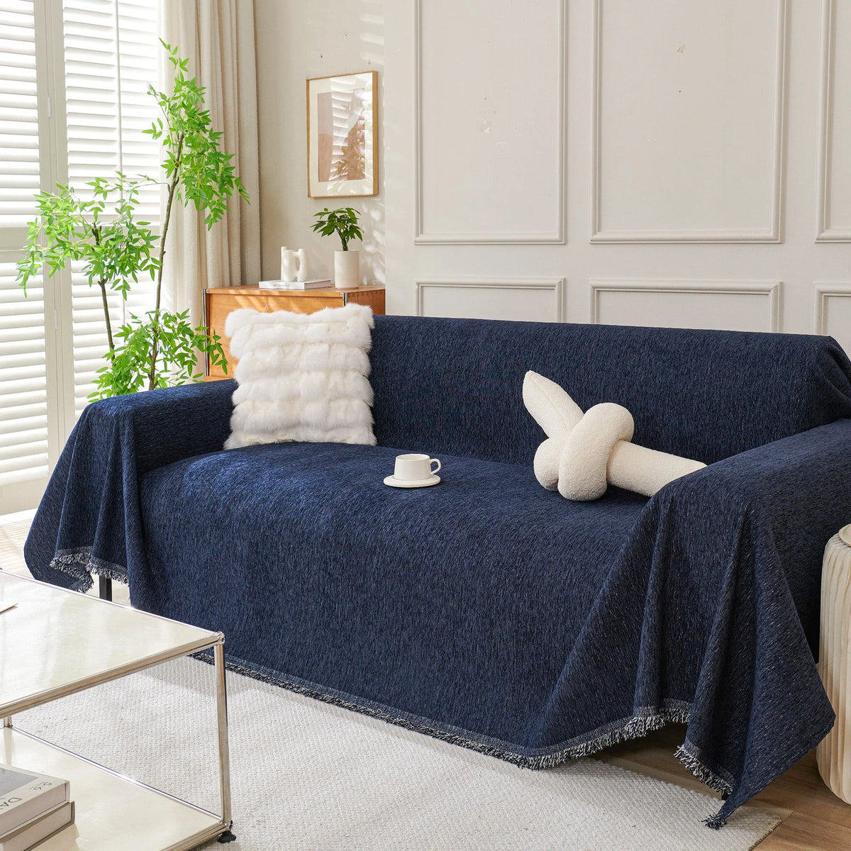Durable Washable Sofa Cover - Modern Boho Style, Cream, Fits Sectional & Couch, Various Sizes 5