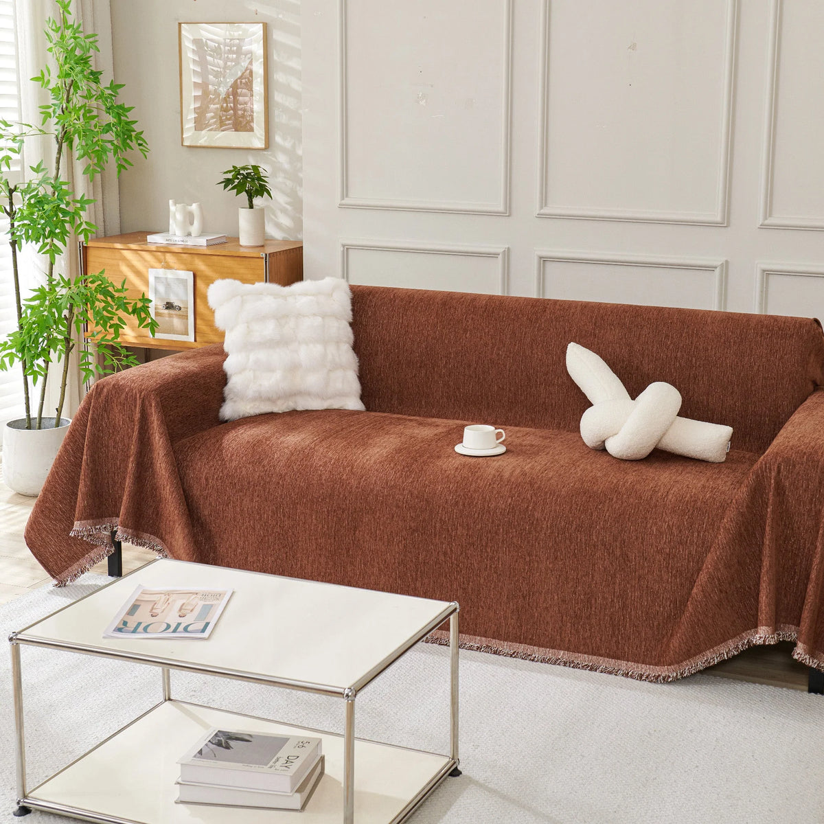 Durable Washable Sofa Cover - Modern Boho Style, Cream, Fits Sectional & Couch, Various Sizes 6