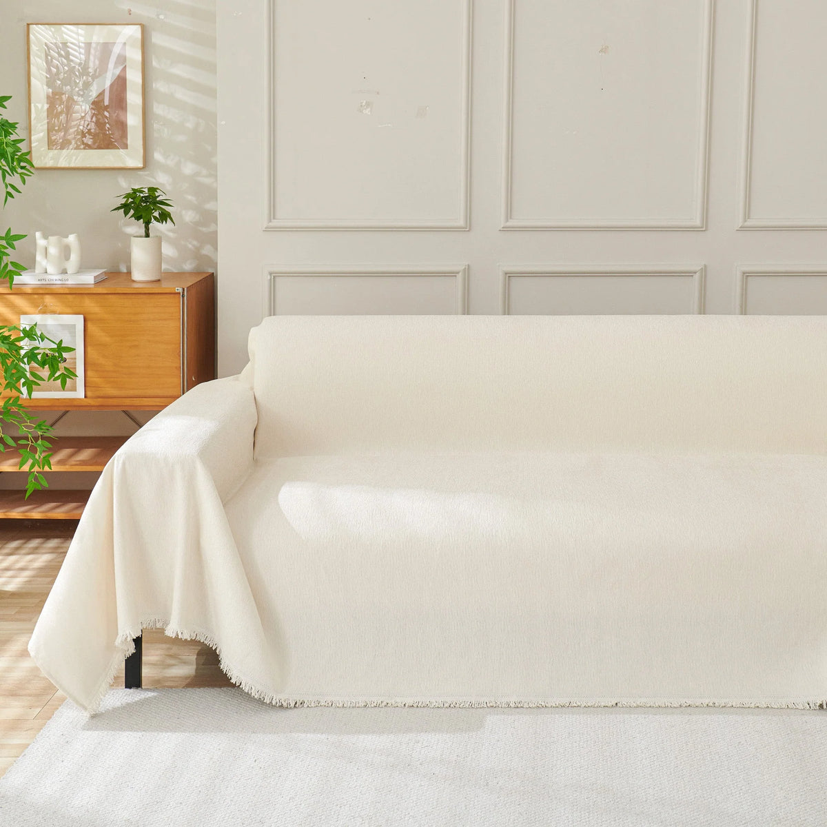 Durable Washable Sofa Cover - Modern Boho Style, Cream, Fits Sectional & Couch, Various Sizes 8
