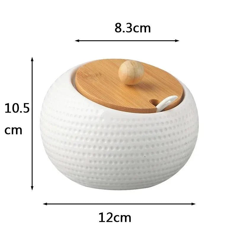 Elara Ceramic Sugar Bowl - Modern Dimpled Design with Bamboo Lid 0