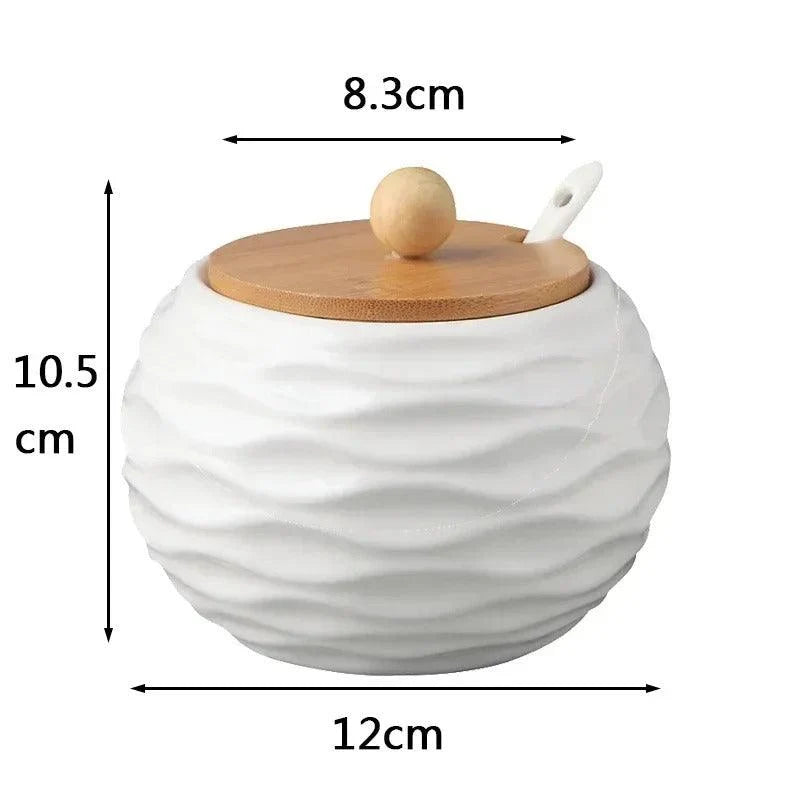 Elara Ceramic Sugar Bowl - Modern Dimpled Design with Bamboo Lid 6