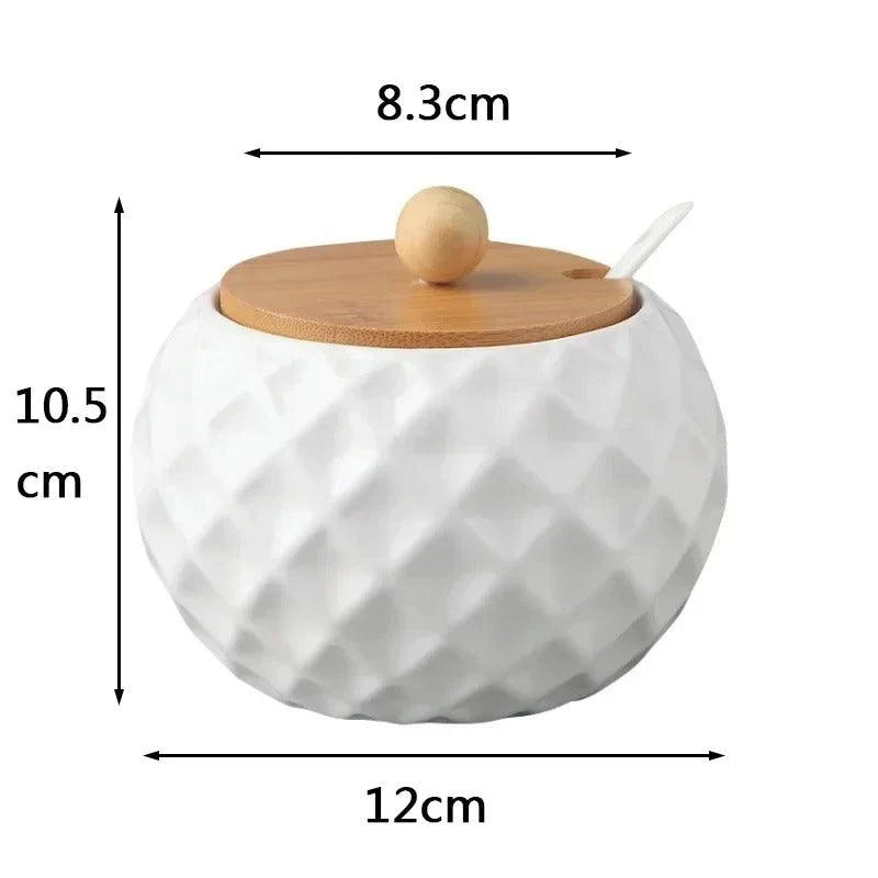 Elara Ceramic Sugar Bowl - Modern Dimpled Design with Bamboo Lid 7