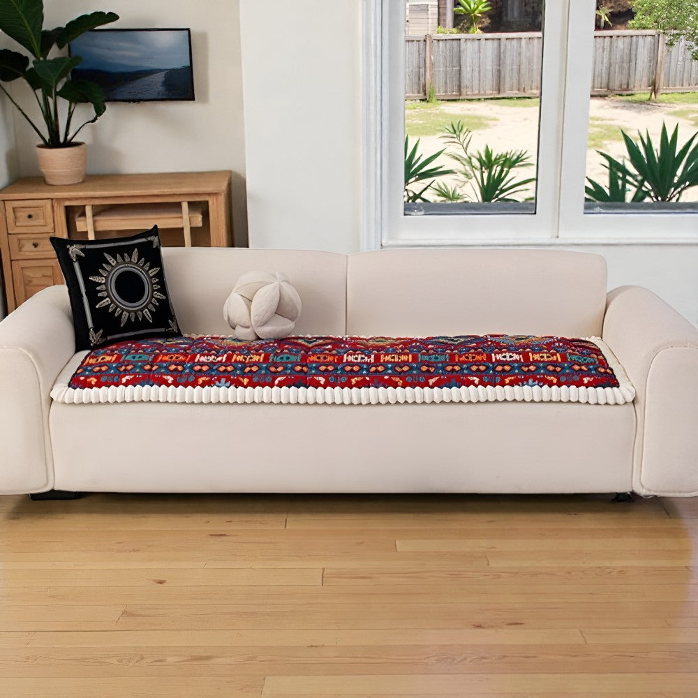 Elysian Couch Cover - Quilted Microfiber, Ethnic Design, Non-Slip 1
