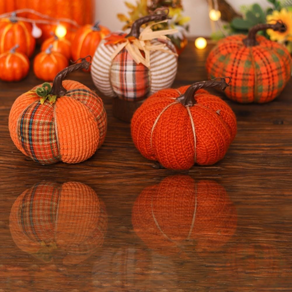 Fabric Mini Pumpkins Autumn Decoration Set - Soft Lightweight Fall Table Decor in Orange and Cream 4