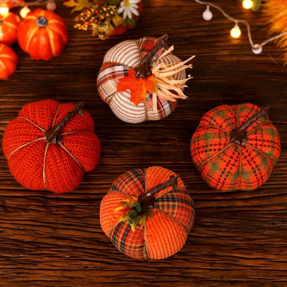 Fabric Mini Pumpkins Autumn Decoration Set - Soft Lightweight Fall Table Decor in Orange and Cream 5
