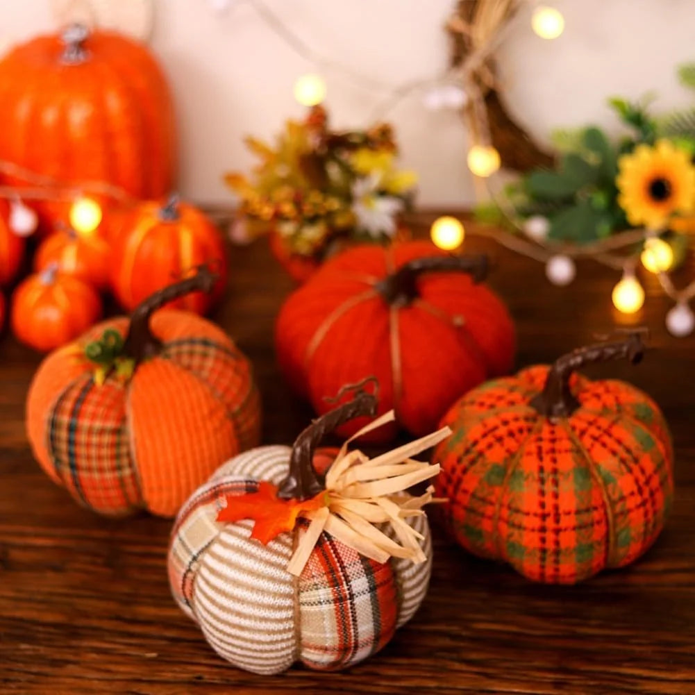 Fabric Mini Pumpkins Autumn Decoration Set - Soft Lightweight Fall Table Decor in Orange and Cream 6