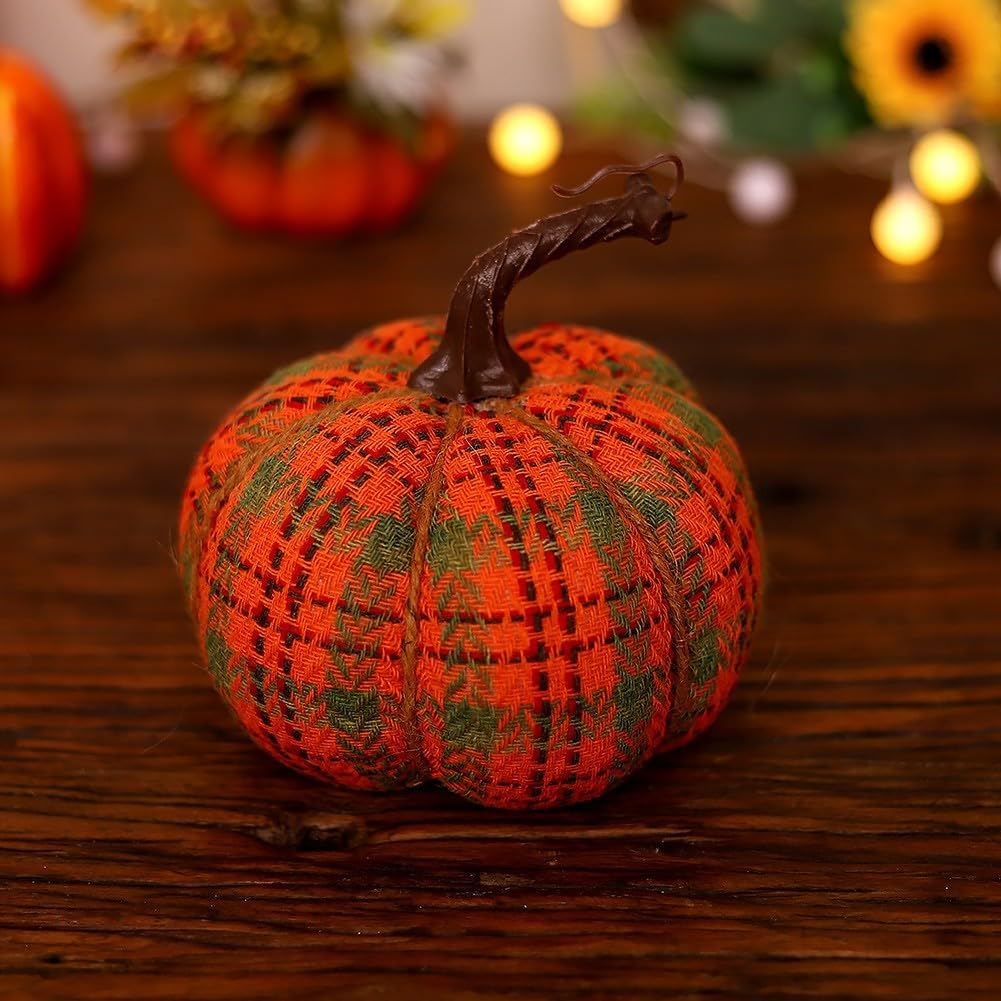 Fabric Mini Pumpkins Autumn Decoration Set - Soft Lightweight Fall Table Decor in Orange and Cream 7