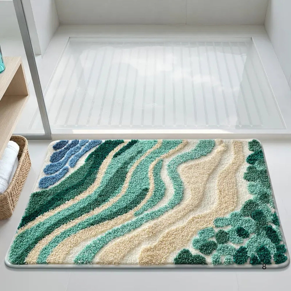 Fiona Bath Mat - Non-Slip Microfiber, Coastal Wavy Design 2
