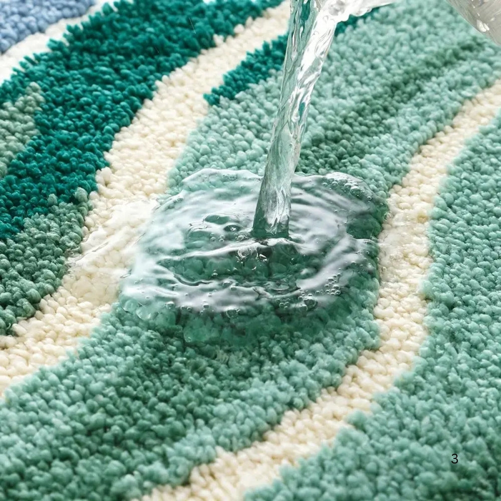 Fiona Bath Mat - Non-Slip Microfiber, Coastal Wavy Design 3
