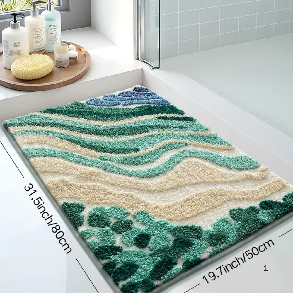 Fiona Bath Mat - Non-Slip Microfiber, Coastal Wavy Design 4