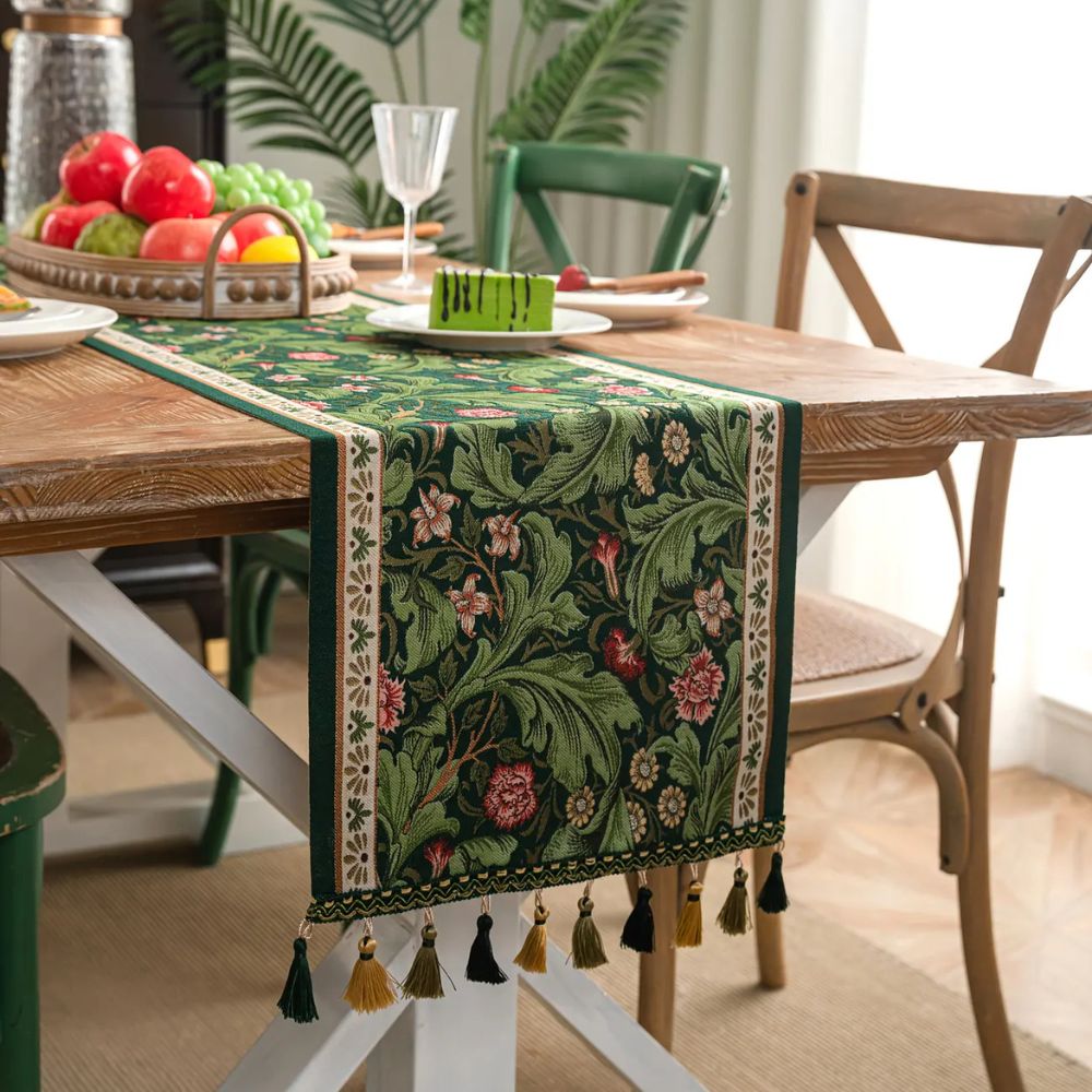 Fiora Table Runner - Embroidered Microfiber Botanical Design 1