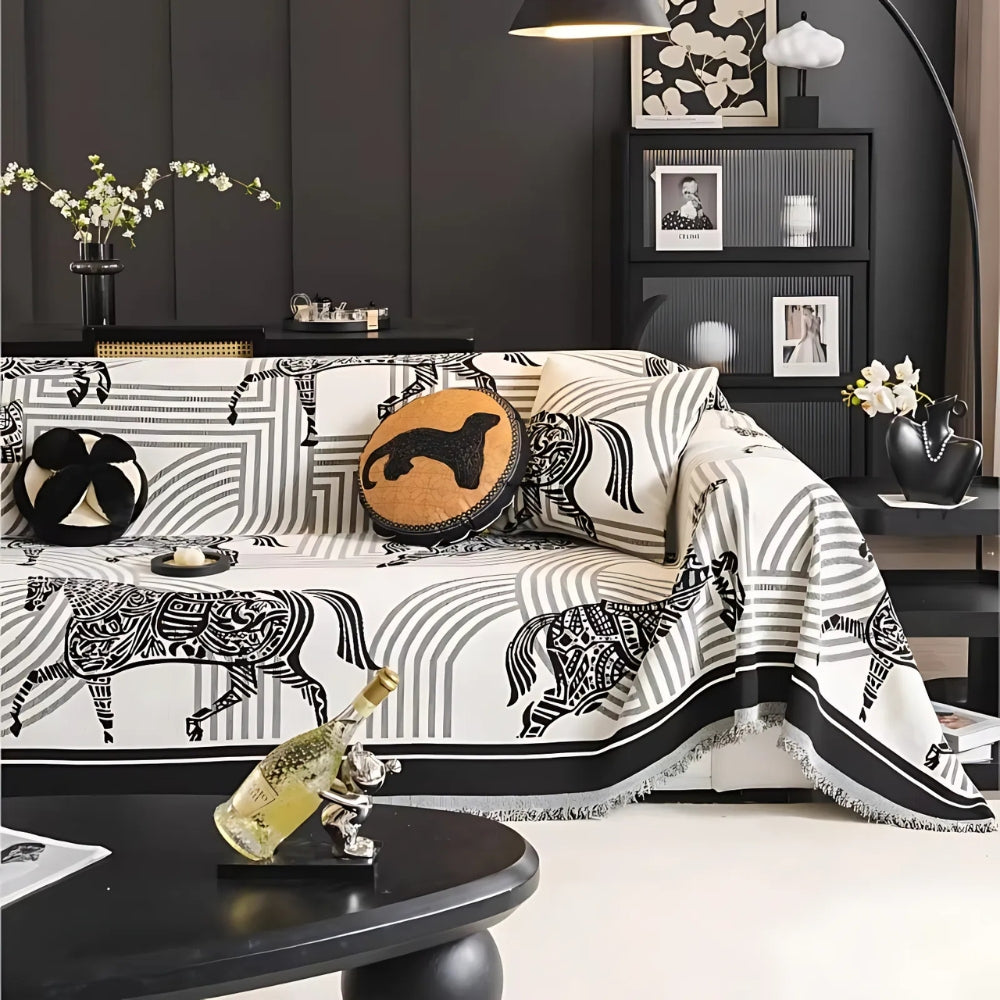 Gallora Sofa Cover - Chenille, Horse Print All-Season Slipcover 3