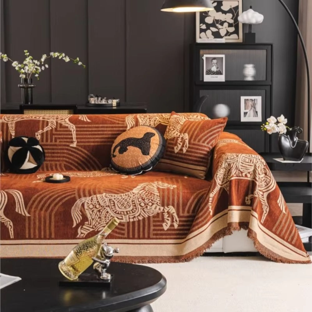 Gallora Sofa Cover - Chenille, Horse Print All-Season Slipcover 4